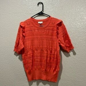 Ella Moss Juniors Women’s Textured Pullover Sweater Orange Short Sleeve Size XL